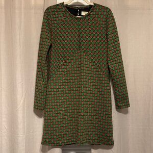 Chic Long Sleeve Geometric Dress in Green and Red